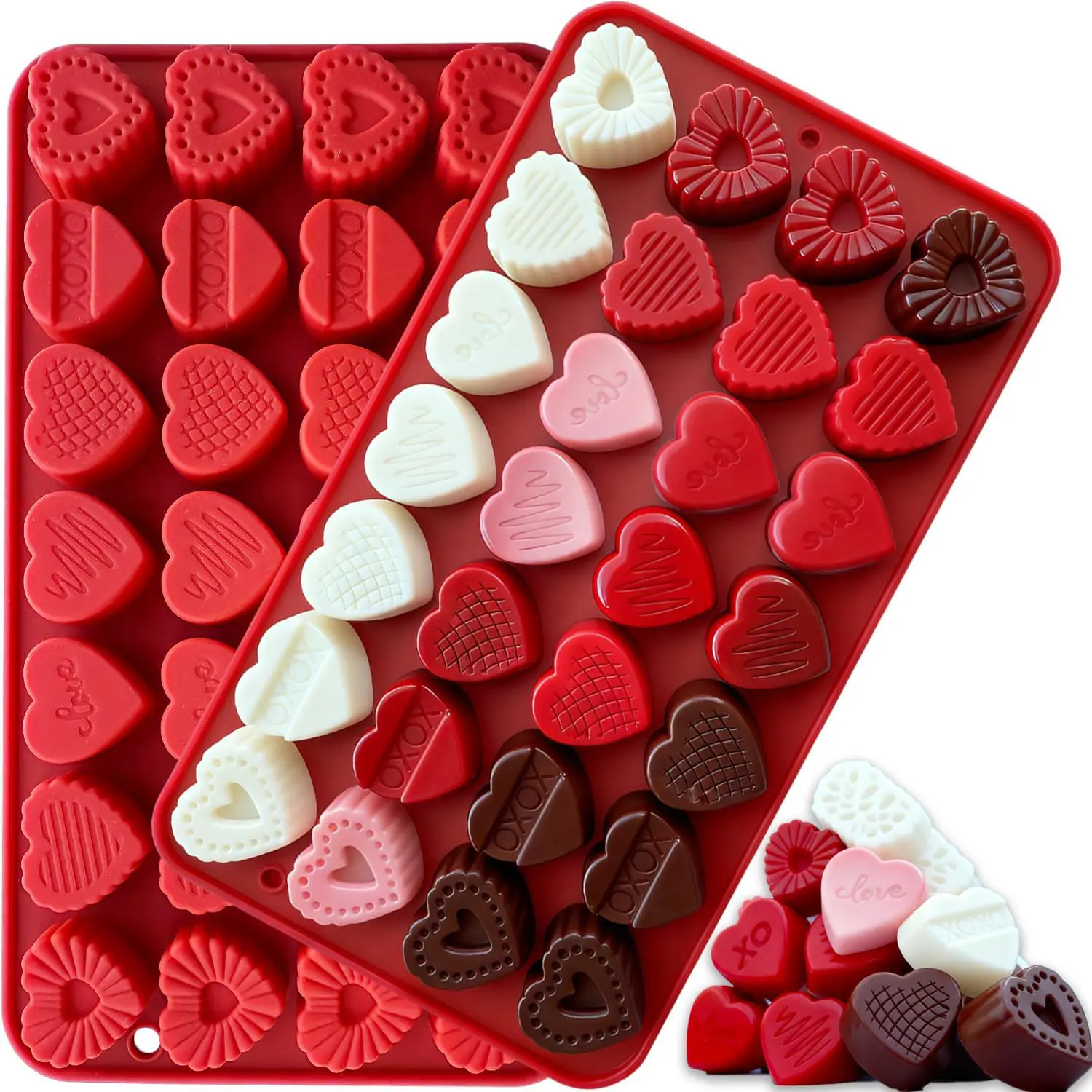 2PCS Heart Candy Chocolate Molds, 28-Cavity Valentines Mold Mini Heart Moulds Valentines Day Silicone Moulds for Chocolate, Hard Candy, Ice Cube,Gummy, Candle, Cake Cupcake Decorations