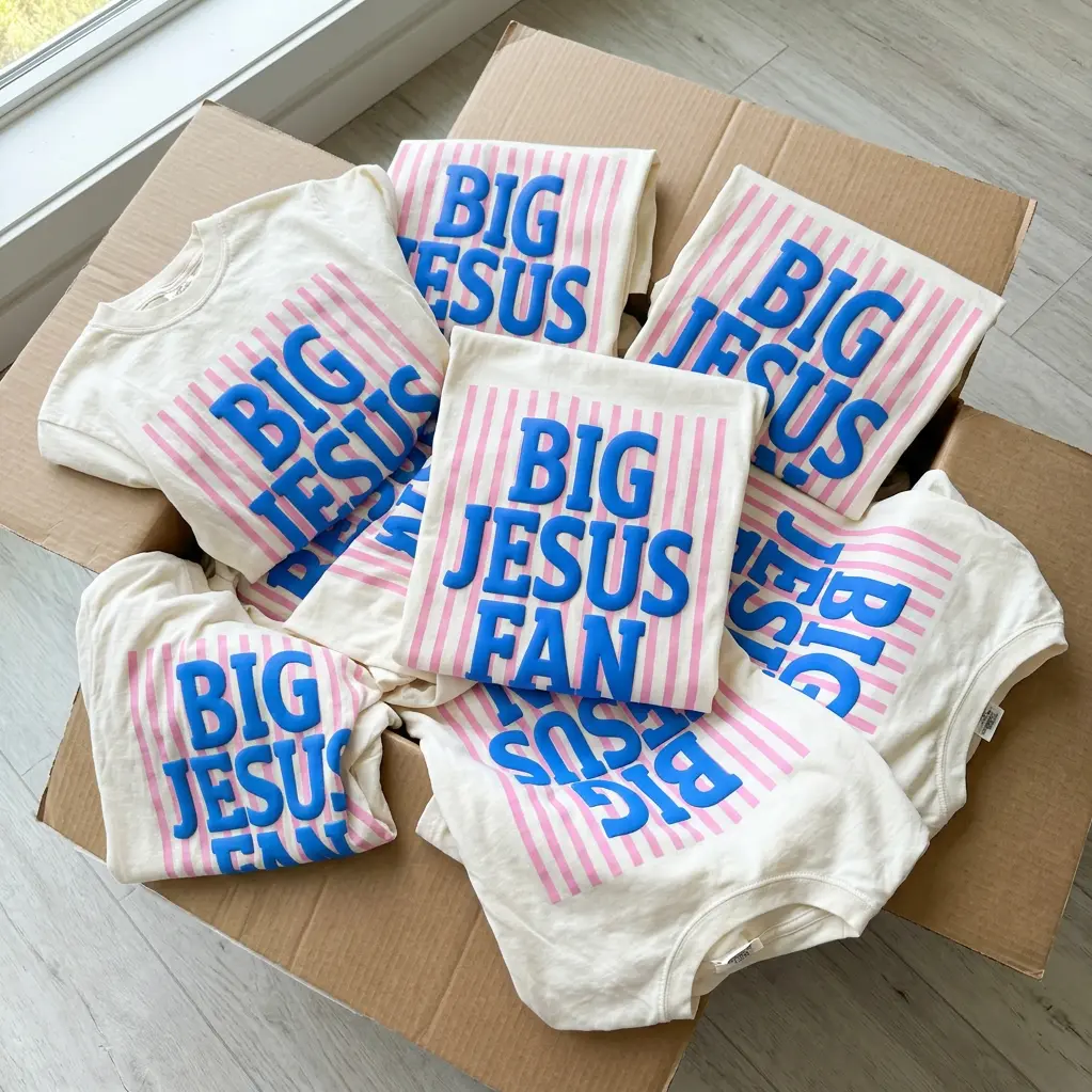 BIG JESUS FAN Puff Screen Print Transfer | Retro Faith Graphic | Two-Tone Puff Ink Heat ScreenprintTransfer