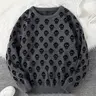 New Trendy Fall Winter Knitwear Full Print Skull Knit Sweater, Casual Round Neck Pullover Tops for Men, Super Cool Winter Gift, Printed Pullover