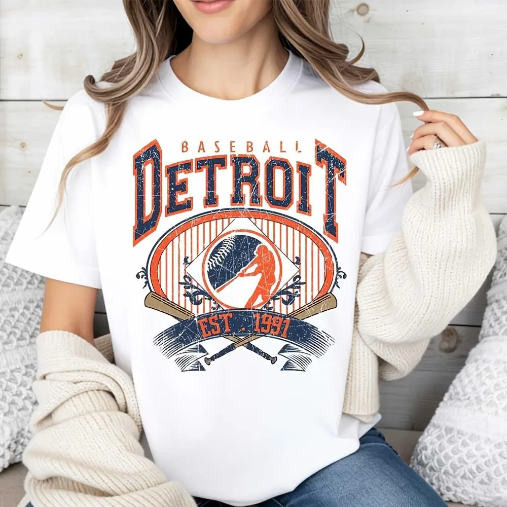 Detroit Baseball Est 1997 Vintage Graphic Print T-Shirt, Retro Sports Team Fan Apparel, Casual Daily Wear Summer Outfit