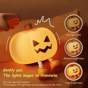 Halloween Pumpkin Night Light, Halloween Decorations Outdoor,Nursery Nightlight with 3 Level Dimmable,Silicone Rechargeable Bedside Touch Lamp for Kids ,Ornaments ,cool gadgets