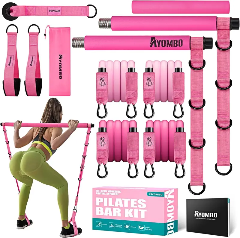 Pilates workout,Pilates Bar Kit with Resistance Bands, Pilates Workout Equipment for Legs, Hip, Waist, Arm, Squats Exercise Equipment for Home Workouts, Adjustable 3-Section Pilates Bar Kit for Women & Men,Gifts for the family,Best gift of Valentine's Day