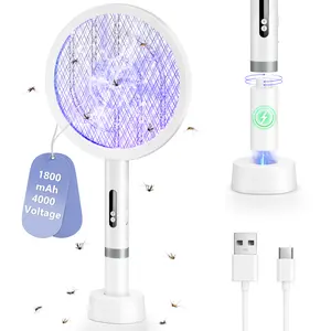 Electric Fly Swatter – 4000V Electric Insect Zapper – 2-in-1 Mosquito Swatter – USB Rechargeable & Foldable – Built-in Mosquito Attractant Light – Dual Indoor/Outdoor Use