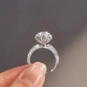 925 Silver Moissanite Ring 1 Carat Fountain Diamond Ring Flower Red Diamond Side Studded With Diamonds Elegant Light Luxury Wedding Diamond Ring high quality  jewelry engagement wedding ring luxury