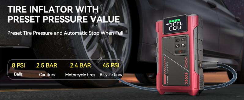 Jump Starter with Air Compressor, 5000A 150PSI Car Battery Jump Starter (8.5 Gas/7.0L Diesel), 12V Jump Box Car Battery Jumper Starter Portable with Jumper Cables, LCD Display, Lights Vehicle Jump Starter with Air Compressor, 5000A 150PSI Car Battery Jump Starter (8.5 Gas/7.0L Diesel), 12V Jump Box Car Battery Jumper Starter Portable with Jumper Cables, LCD Display, Lights Vehicle