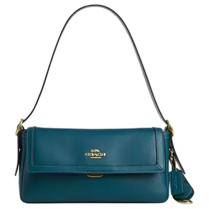 COACH Etta 25 Small Shoulder Bag for Women – Smooth Leather, Gold-Tone Hardware, Ink Blue-Green