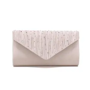 Trend Sparkling Diamond Setting Evening Bag, Fashion  Pleated Satin Cloth Envelope Clutch Bag Banquet Dress Evening Bag