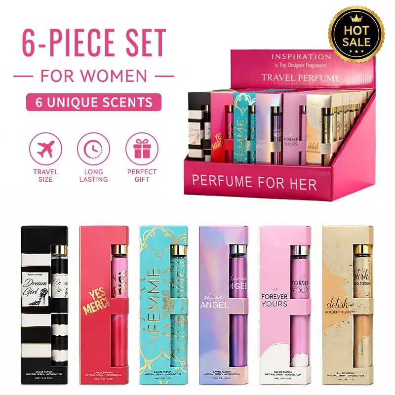 6-Piece Set Women's Eau De Parfuma Fragrance Spray,Travel Size Perfume, 6 Different Scents, Perfect For Dating,Daily Life, Parties,Gift Giving, 1.18 fl oz/35 ml Each Bottle