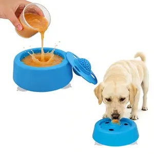 Slow Feeder Dog Bowl with Suction Base, No-Spill Dog Lick Bowl for Bone Broth, Yogurt & Liquid Treats, Rolling Ball Pet Feeding Bowl for Puppies, Small Medium Large Dogs