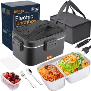 Electric Lunch Box, 80W Food Heater 1,5L for Adults Portable Food Heater with Tableware and Lunch Bag, Car & Home Portable Electronic Food Heater for Home Office Travel Food Storage Fast  , Fork Spoon and Bag Tableware