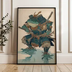 [UNFRAMED POSTER] Samurai Frog, Traditional Japanese Wall Art Print, Ukiyo-e Style Poster