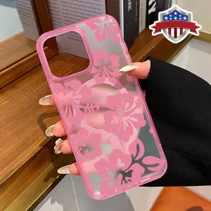 Magnetic Phone Case Supports Wireless Charging for iPhone 16 Pro Max 15 Plus 14 13 12 11 XR XS E Pink Paradise Pattern Shockproof Durable ultra-thin Crystal Transparent Protective Cover