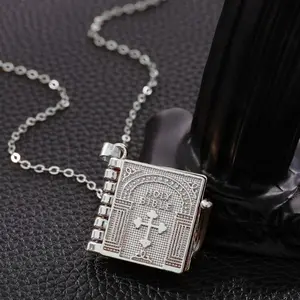 Vintage Openable Bible Pendant Necklace | Engraved Cross on Gold-Plated Chain | Hip Hop Religious Jewelry for Sunday Service & Street Style | Retro Christian Gift for Believers & Rap Culture | TikTok Viral Faith Accessory