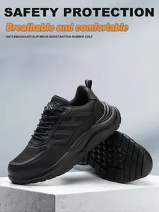 Men's Casual Lace Up Low Top Safety Shoes, Breathable Comfortable Non-slip Slip Resistant Work Shoes, Fashionable Anti-smash and Anti-puncture Shoes for Daily Wear, Boy