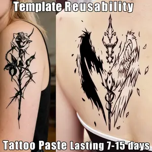 Lasting 7 to 15 days Reusable Temporary Tattoo Stencil Template Half-Permanent Body Art Design  Perfect for DIY Tattoos Makeup Applications for men and women for Tattoo juice Tattoo milk herbal Tattoo Henna pen hand-painted cream emporary Tattoo Ink