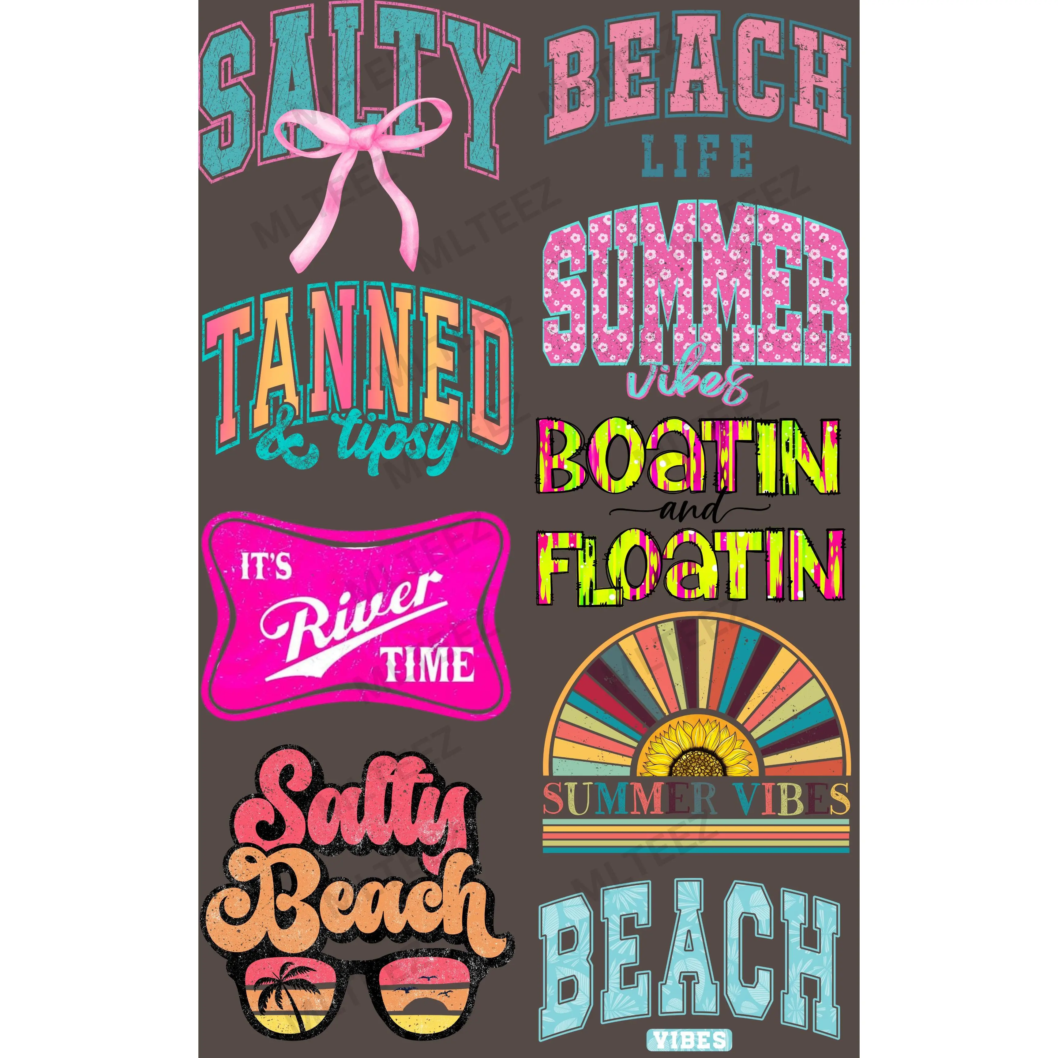 SALTY BEACH LIFE PREMADE GANGSHEET  - 22X36  DTF TRANSFERS - DIRECT TO FILM