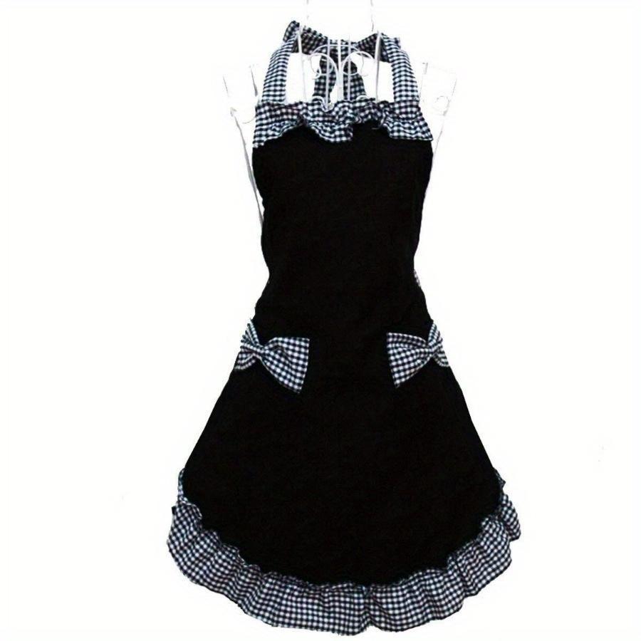 Vintage-Style Adjustable Apron with Red & White Checkered Bow Pocket, Durable Polyester, Perfect for Cooking, Baking & Easter Kitchen Wear, Baking Attire | Vintage Apron | Durable Apron