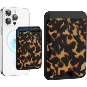 Upgraded  Cell Phone Wallet Card Holder-Compatible with MagSafe for  16/15/14/13/12 Series, Leather Magsafe Wallet for  of Phone (Tortoise Shell)