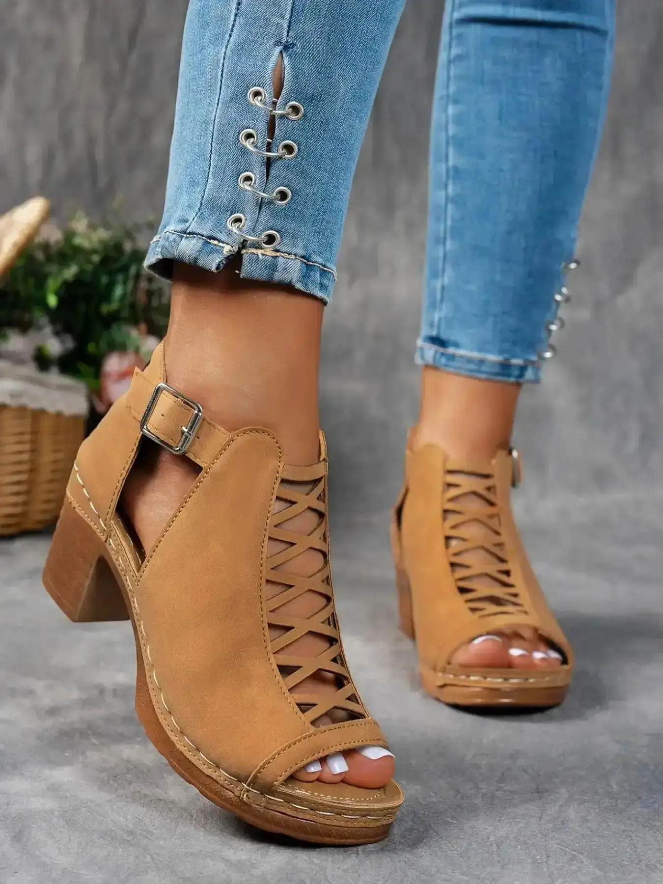 Women's Open Toe High Heel Sandals Hollow Design with Buckle Detail Lightweight Comfort Roman Gladiator Style Casual Summer Fashion Footwear Bohemian Trending Boho party shoes" daily classy modern versatile sleek