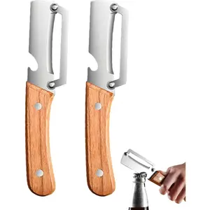 2 PCS 2-in-1 Fruit & Veggie Peeler with Bottle Opener Sharp Stainless Steel Blade Wooden Handle Ergonomic Non-slip Design for Comfortable Grip Kitchenware Peeling