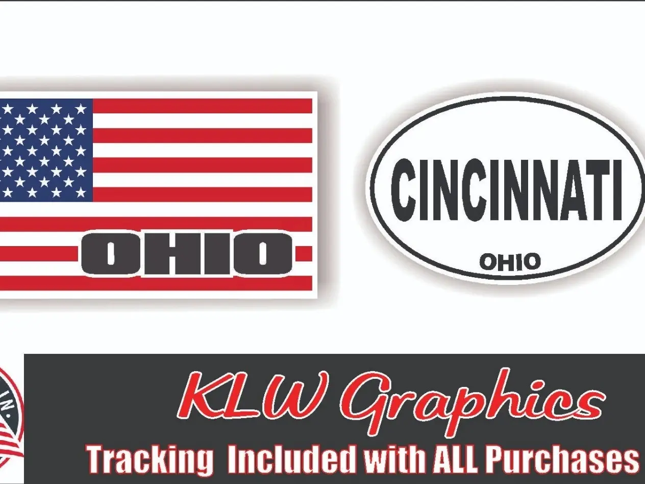 Ohio Flag Cincinnati Ohio Oval Red White Blue Black Full Color Decal Sticker USA Flag Cincinnati Oval State City Car Truck Home 513