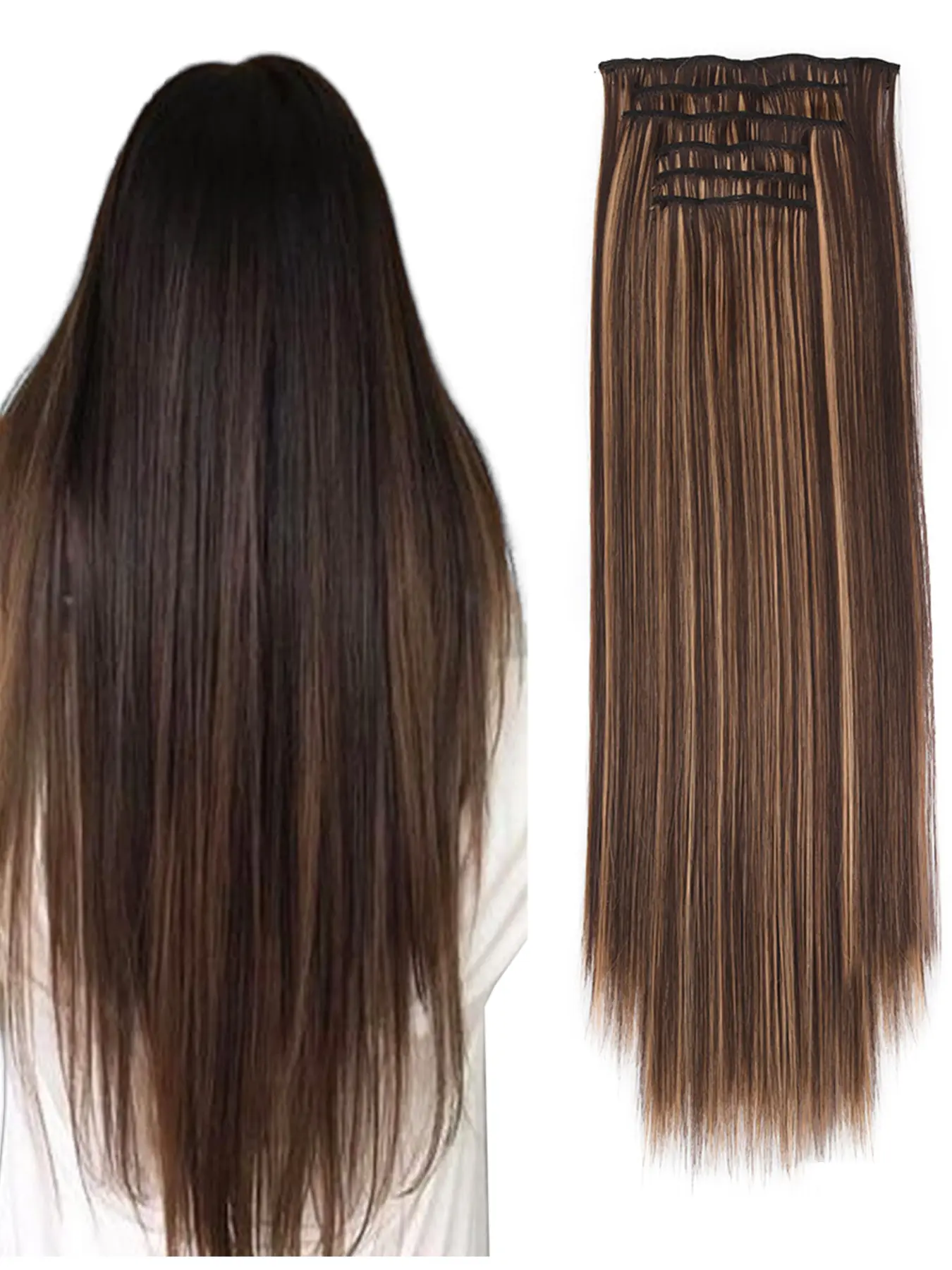 6-Piece Clip-in Hair Extensions for Long Straight Hair, Synthetic Clip Hairpiece, Natural, Invisible Clip-in Hair Clips, Suitable for Women, Full Head Coverage (Synthetic Hair Extensions), Versatile Styling for All Occasions, Synthetic Hairpieces