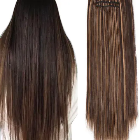 6-Piece Clip-in Hair Extensions for Long Straight Hair, Synthetic Clip Hairpiece, Natural, Invisible Clip-in Hair Clips, Suitable for Women, Full Head Coverage (Synthetic Hair Extensions), Versatile Styling for All Occasions, Synthetic Hairpieces