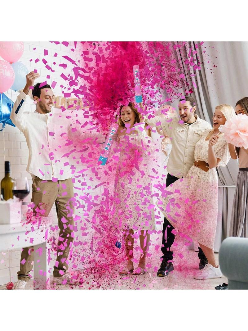 Gender Reveal Confetti Powder Cannon 4pcs, Safe Powder Smoke, Boy Blue and Girl Pink Gender Reveal Poppers - He or She Smoke Bomb Baby Shower Baby Party Decorations Supplies Sticks