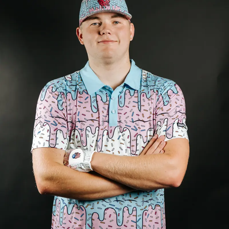 Shankit Golf Ice Cream Drip Polo - Short Sleeve Shirt in Blue with Sprinkles, Polyester, and Spandex Material