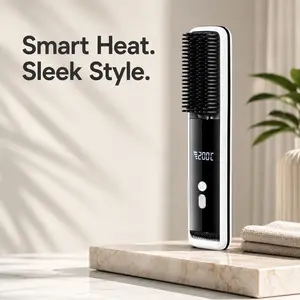 Portable Wireless Hair Straightener Comb, 2-In-1 Curling Iron for Women, Adjustable Temperature, USB Charging, Safe Travel Gadget