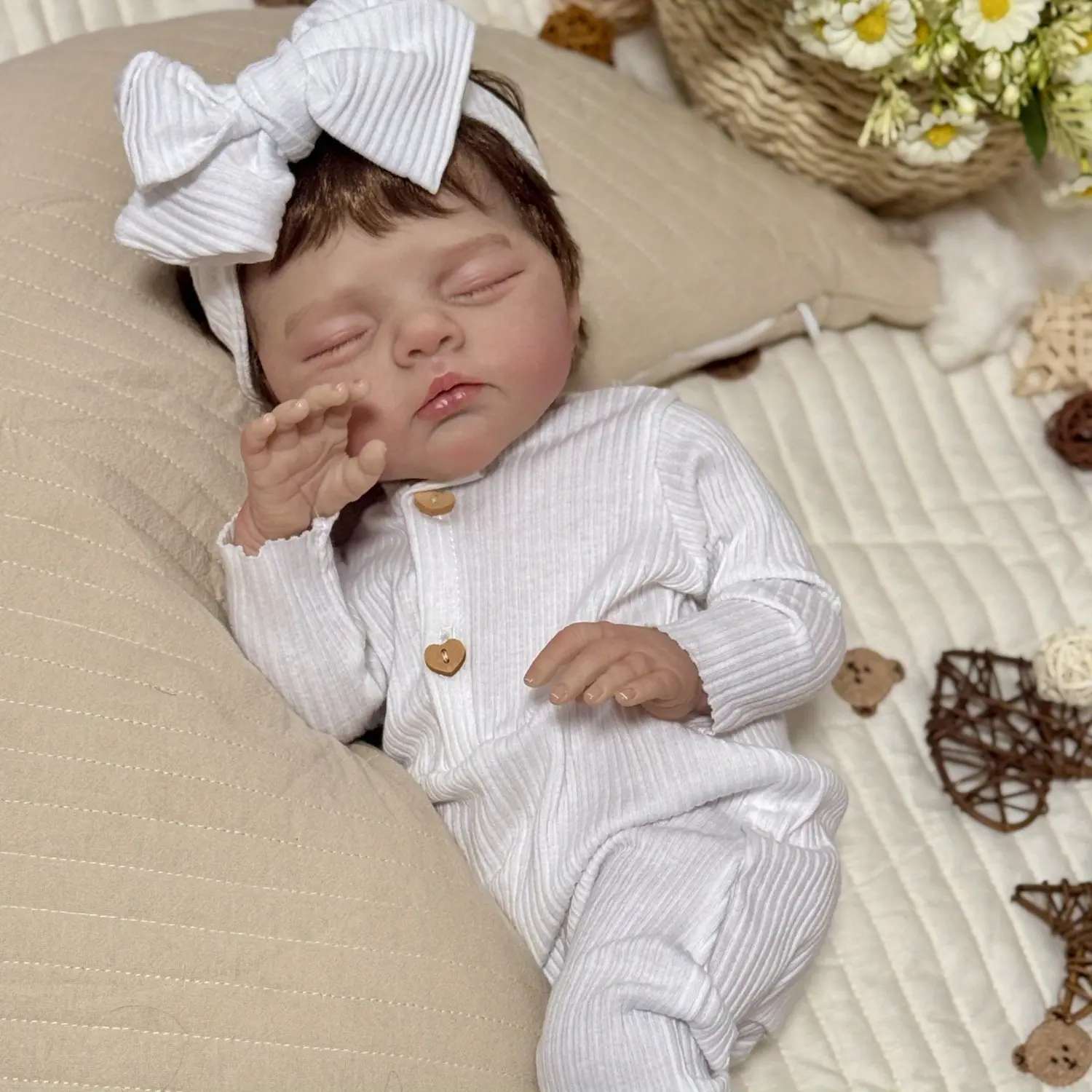 GUESSBELLY 48 CM 3D-Paint With Visible Veins Lovely Reborn Baby Asleep Doll Toy with Cloth Body Lifelike Handmade Birthday Gift Collectable Figurine Dolls