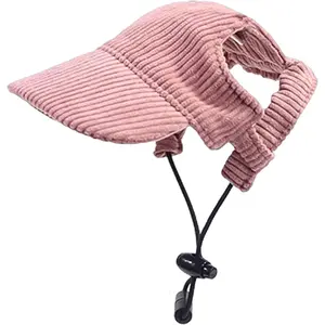 Dog Baseball Cap, Dog Cat Summer Beach Visor Hat with Ear Holes, Adjustable Puppy Sunbonnet Headdress (Pink, Small)