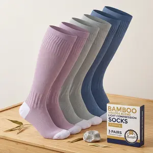 Bamboo Viscose Light Compression Socks - 3 Pairs | 8-15 mmHg Knee High Comfort Support Socks for Circulation, Travel, Varicose Veins Relief, Breathable Moisture-Wicking Soft Everyday Wear