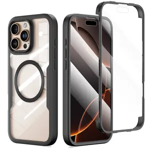 iPhone 16 Pro Max 6.9inch QiCai 360 Magnetic Full Coverage Protective Case (with Built-in Screen Protector): Black