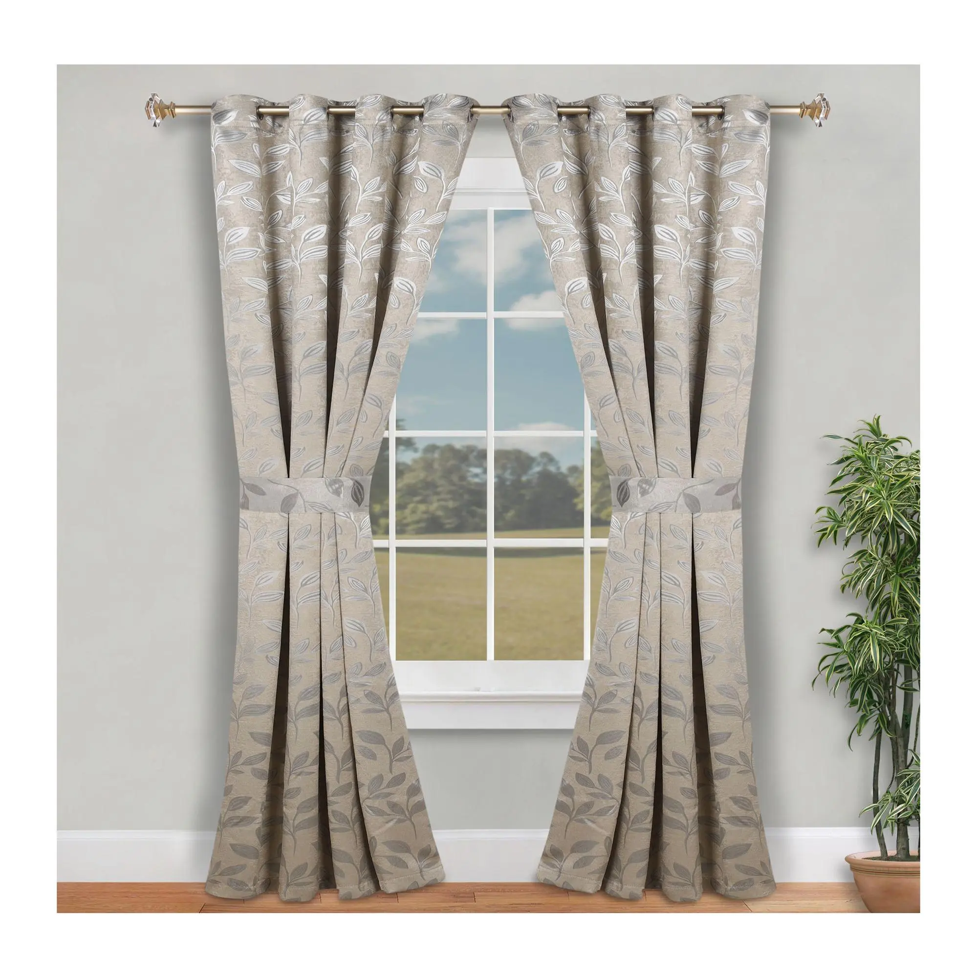 Superior Leaves Room Darkening Curtains Set, 46x84