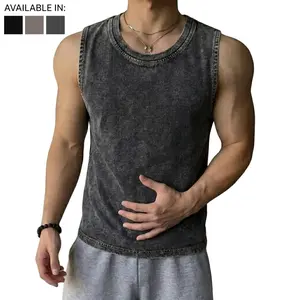 Unisex Vintage Washed Cotton Tank Tops Oversized Sleeveless Muscle Shirts Cut Off Baggy Gym Tees Loose Fit Workout Vest Classic Streetwear T-Shirt for Men and Women