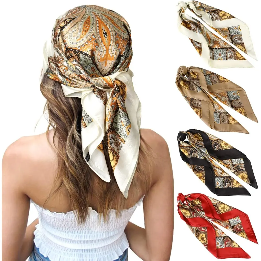 4 Pcs 27 Inch Square Scarf for Women Hair Scarf Square Bandanas Large Head Scarves for Sleeping