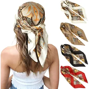 4 Pcs 27 Inch Silk Scarf for Women Hair Satin Scarf Square Silk Bandanas Large Head Scarves for Sleeping