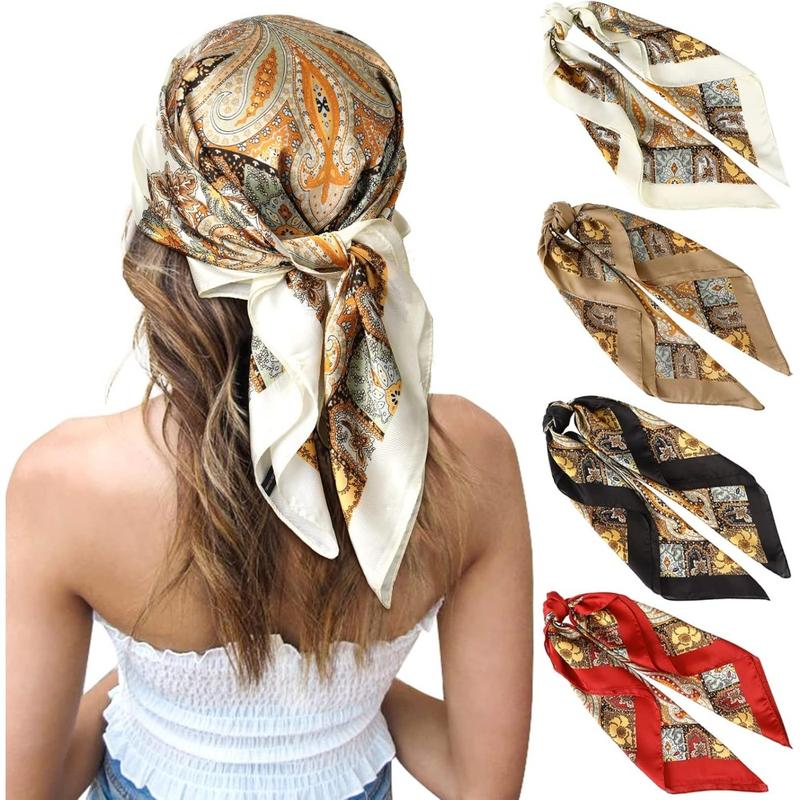 4 Pcs 27 Inch Silk Scarf for Women Hair Satin Scarf Square Silk Bandanas Large Head Scarves for Sleeping 4 Pcs 27 Inch Silk Scarf for Women Hair Satin Scarf Square Silk Bandanas Large Head Scarves for Sleeping