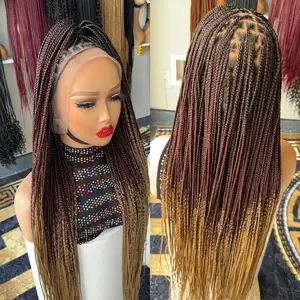 Omber Braided Wig - Long, Brown Hair with Braided Design, Suitable for Various Occasions and Styles