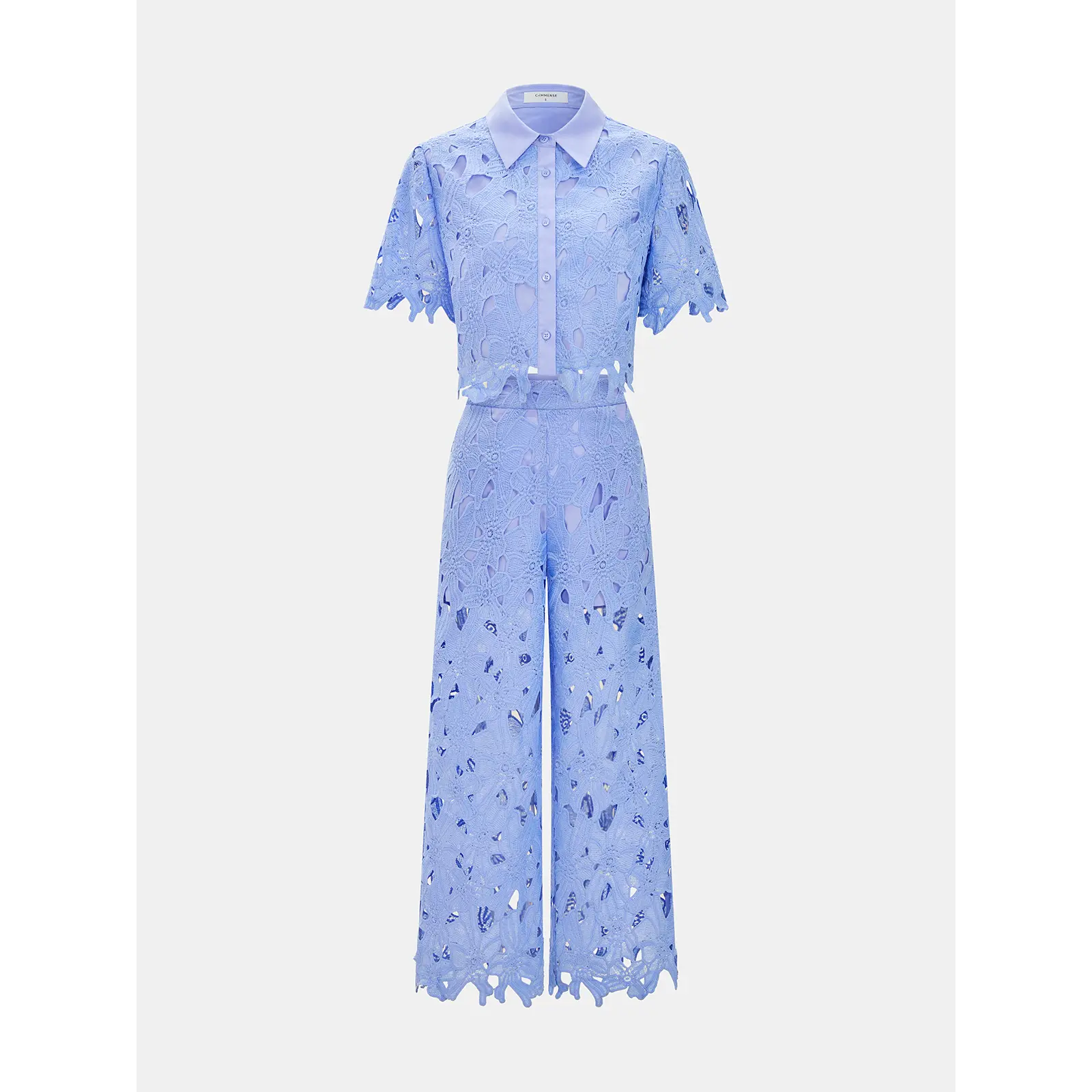 Women's 2-Piece Cutout Lace Short-Sleeve Clothes Set, Short-Sleeve Top & Pants for Casual Wear, Shortsleeve, Cute, Lady