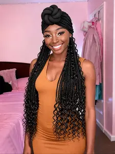 Fashion Bohemian Braided Headscarf Wig, 30 Inch Knitted Braid with Hairband, Easy Care Women's Hairstyle Wig, Boho Braided Wig, All Seasons