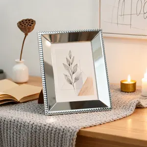 Elegant Silver Color Beaded Rectangular Metal Frame, Suitable for 4x6 5x7 Photos, Versatile Horizontal Vertical Display, Artistic Photo Frame for Home Decor