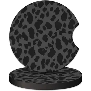 2 count  Cup Coasters, Black Leopard Print Universal Non-Slip Rubber  Coasters for Cup Holders 2.75 inch,  Interior Accessories for Women, AA589