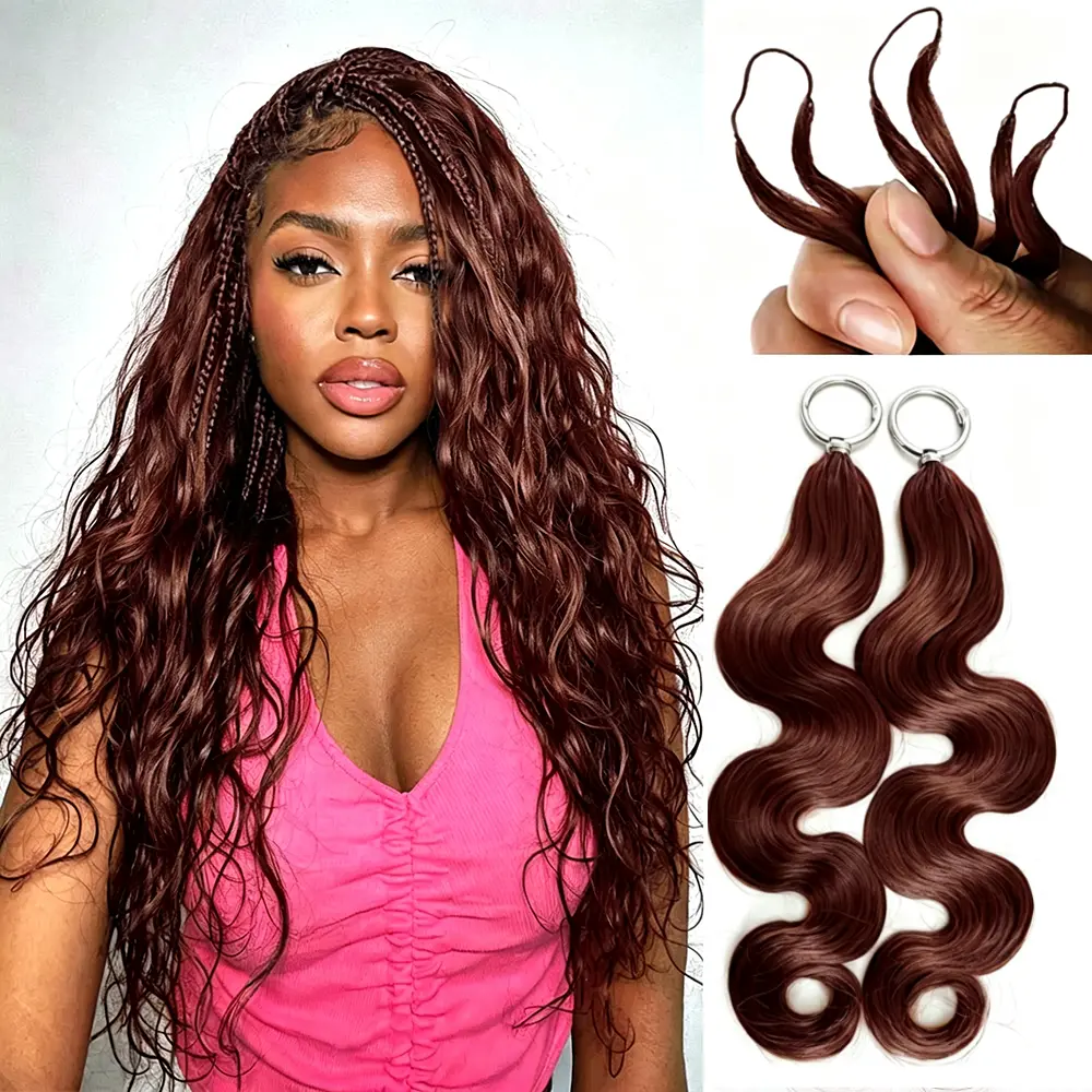New 2026 Ramiss Reddish Brown Body Wave Crochet Human Hair Pre-Separated 50g/Pack Time-Saving, 40 Strands/Pack Mircale Knots Hot braids,4-5 Packs for Full Head Light Weight No Tension Reusable Feather Crochet #33 Color Knotless Boho Braids Vacation Hair