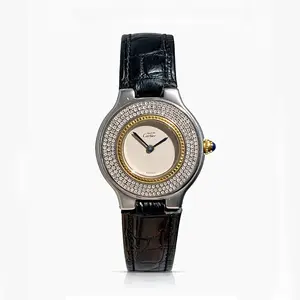 Cartier Must 21 Vintage 31mm Quartz - White Dial, Leather Strap, Two-Tone & Diamond-Set Caseback Ladies Watch 11892174