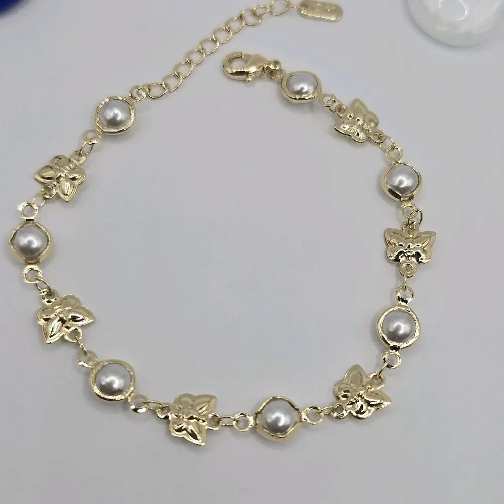 Butterflies fashion bracelet gold-plated artificial pearl 7 ro 9"inches