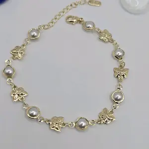Butterflies fashion bracelet gold-plated artificial pearl 7 ro 9"inches