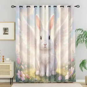 2 Panels Fantasy Bunny Blackout Curtains, Angel & Adventure Rabbit Print, Light Blocking & Thermal Insulated, Privacy & Sound Reducing for Kids Room, Nursery & Christmas Decor