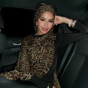 Women Fashion Bohemian Leopard Painting Navy Blue Marble Print Veil Hijab, Casual Street Wear Hijab For Daily Use, Autumn Headband Headscarf For Muslim